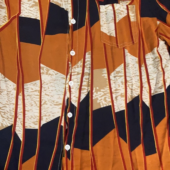 orange and black patterned lightweight short sleeve button down - Picture 3 of 3